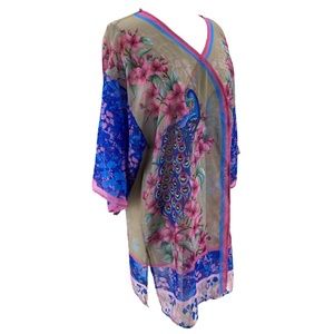 Floral Peacock Kimono in Pink and Blue